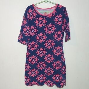 Three Friends Blue and Pink Dress Elbow-Length Sleeves Scallop Hem Girls Size 8